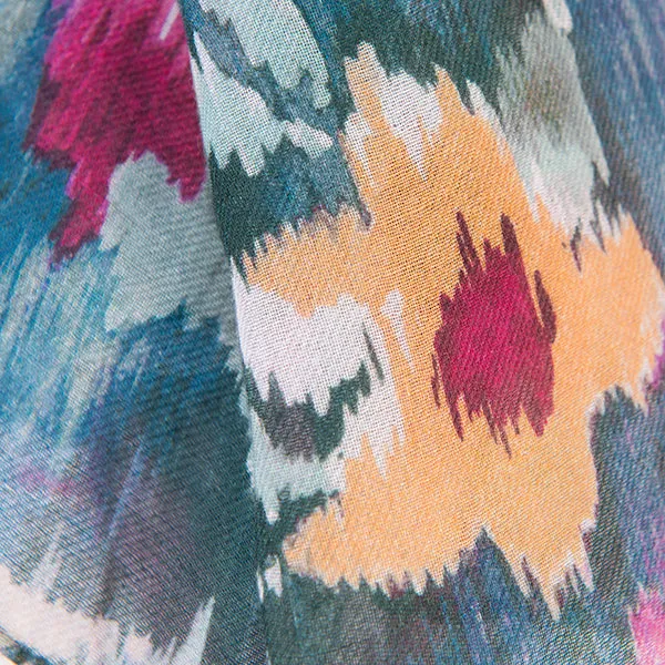 Printed Modal Cashmere Scarf in Paisley Teal Ikat