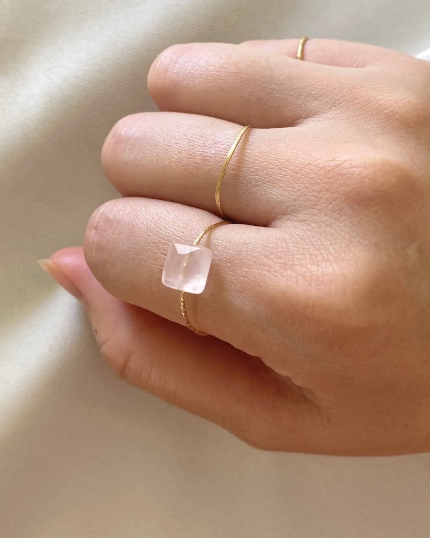 Rose Quartz Square Daily Serenity Ring