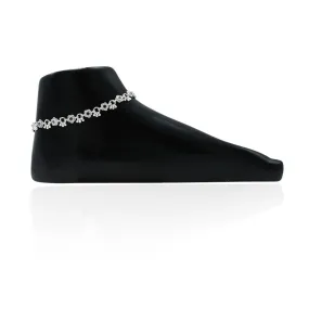Silver Beads With Colourful Flower Anklet