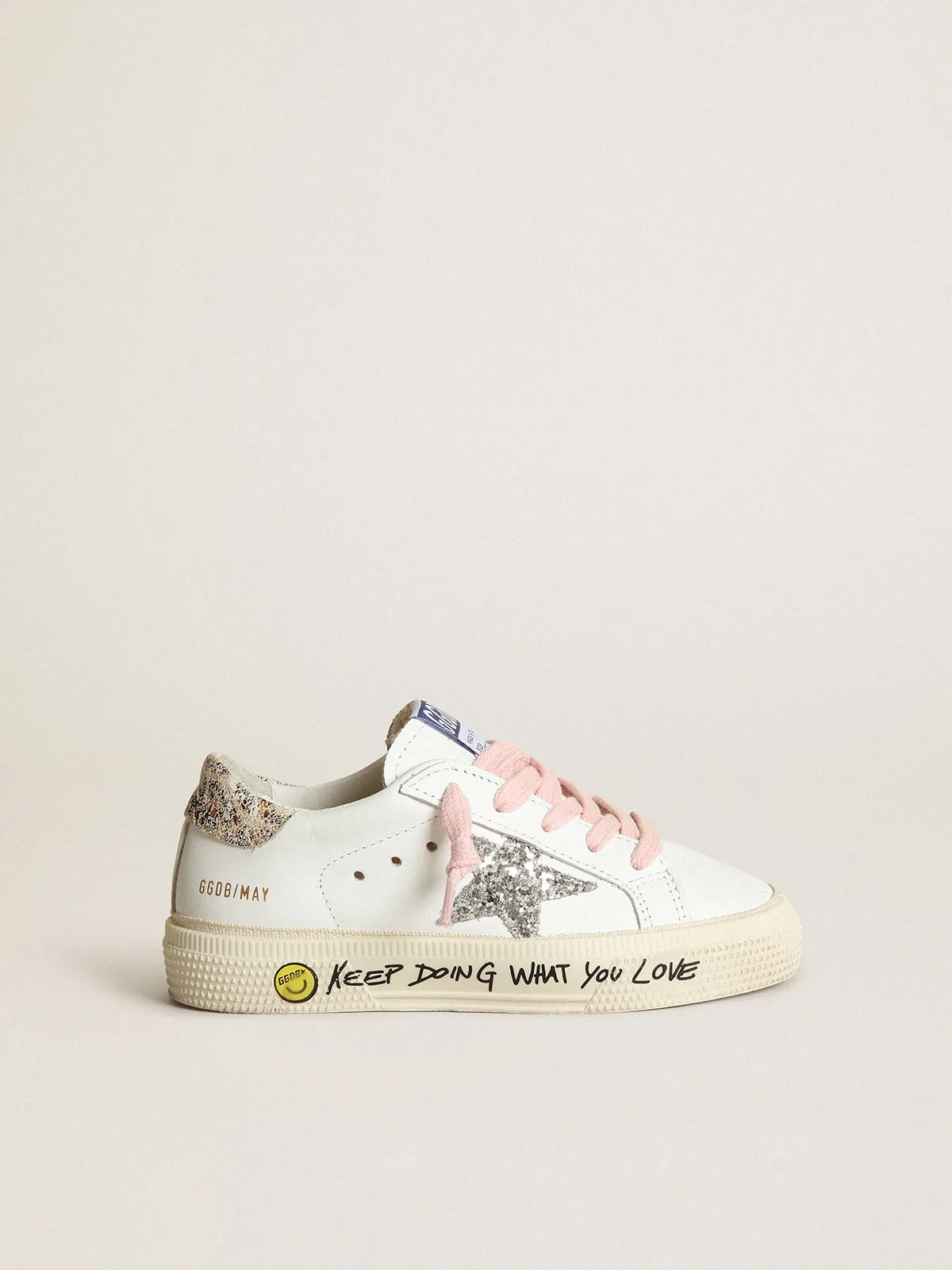 Young May with silver glitter star and leopard print heel tab